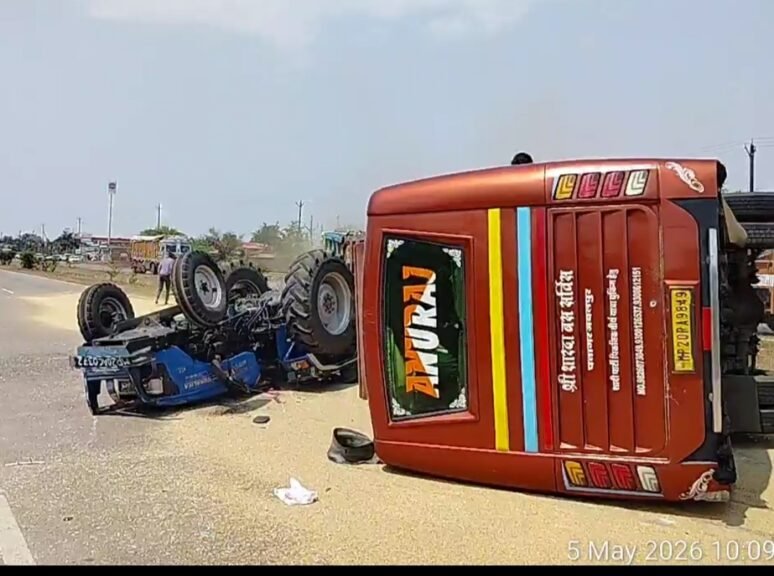जबलपुर के गोसलपुर में दर्दनाक सड़क हादसा,एनएच 30 में यात्रियों से भरी बस पलटी,200 मीटर दूर गिरा ट्रेक्टर चालक 