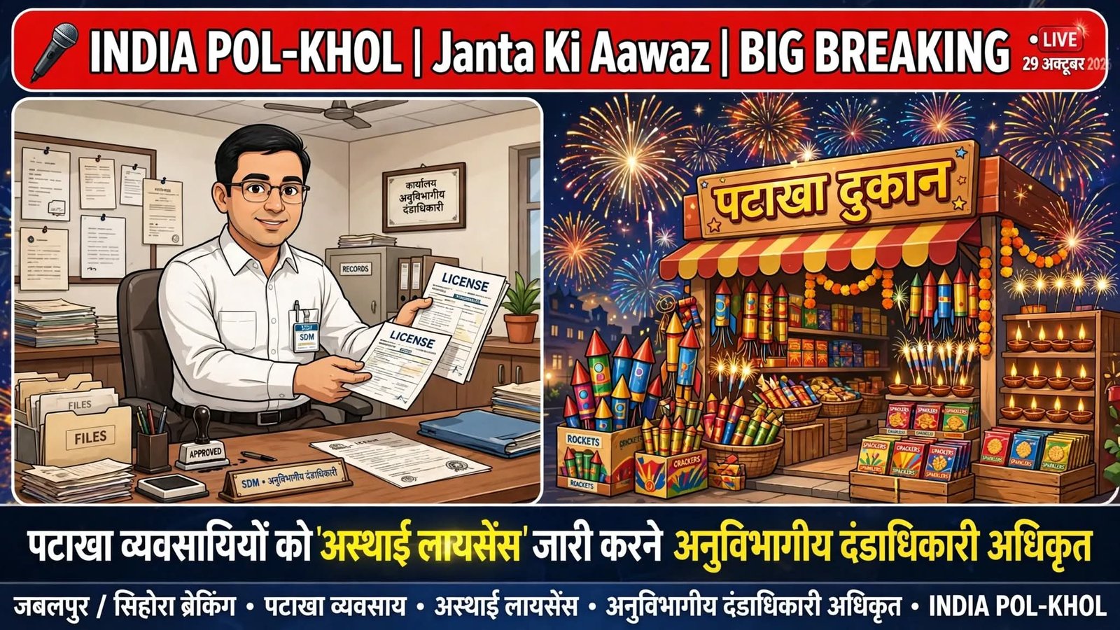 पटाखा व्‍यवसायियों को अस्‍थाई लायसेंस जारी करने अनुविभागीय दंडाधिकारी अधिकृत