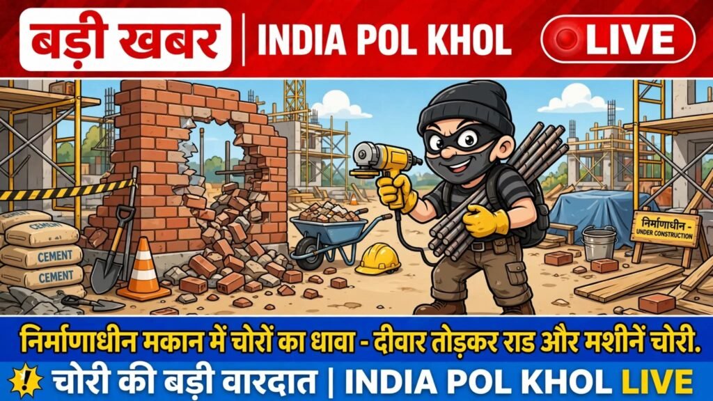 निमाणार्धीन मकान में चोरों का धावा,दीवार तोडकर लोहे की राड सहित मशीनें चुरा ले गए चोर
